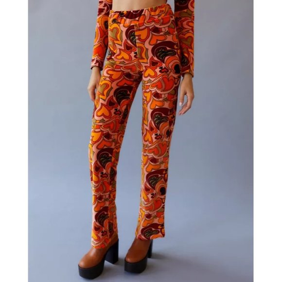Urban Outfitters NGOrder Groovy Heart Print Velour Pant XS - Picture 3 of 9